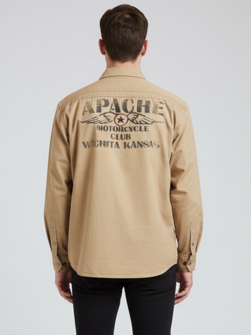 American Rag Cie Vintage Moto Shirt XL Khaki Apache Motorcycle Club Patch 1978 - Picture 2 of 13